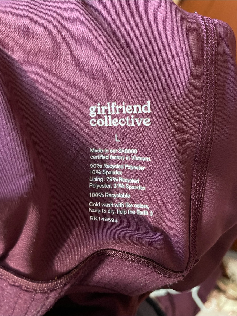 girlfriend collective purple exercise dress - size L - Picture 7 of 7